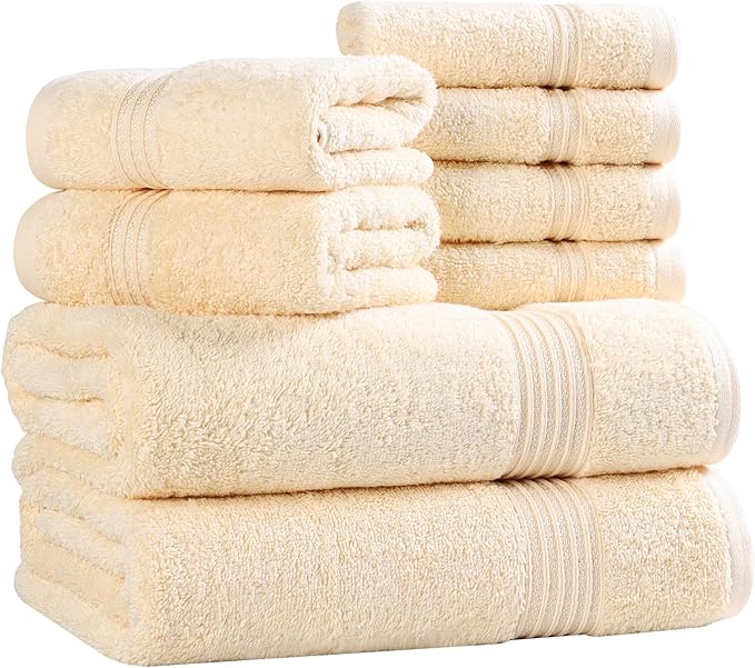 Superior Egyptian Cotton 8-Piece Towel Set, Assorted Towels for Home Bathroom, Guest Bath Decor Essentials, Includes 2 Bath, 4 Hand, 2 Face Towels/Washcloths, Quick Dry, Absorbent, Canary