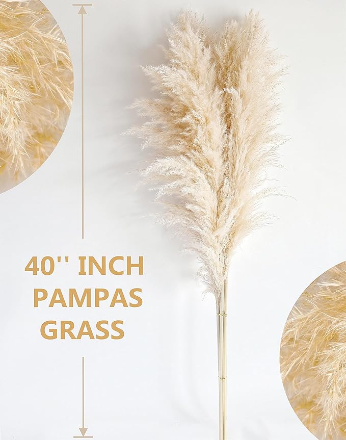 40" Tall Pampas Grass – 16 Stems Natural Pompas Grass for Wedding, Party, Farmhouse, and Boho Home Decor