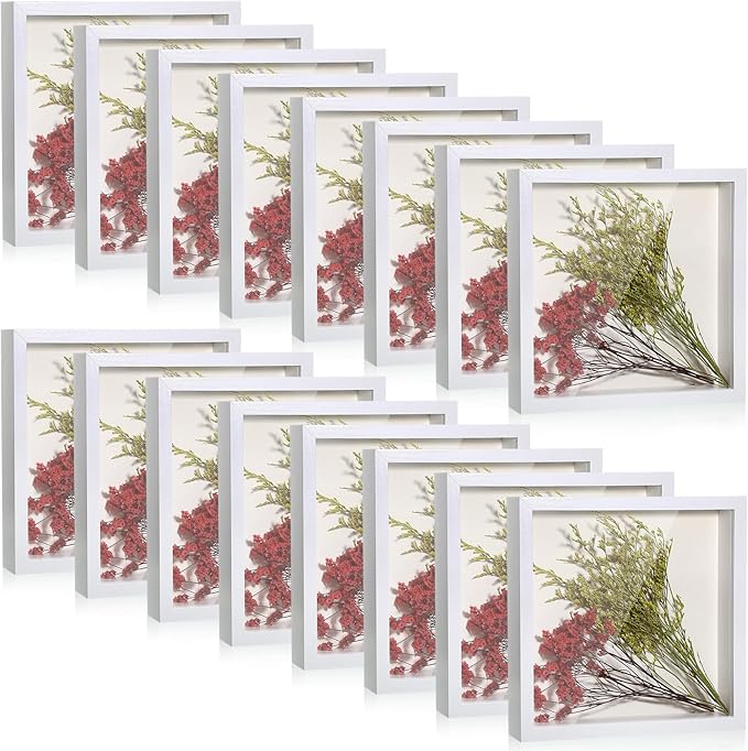 Ripeng 16 Pack Shadow Box Frame Display Case Picture Frame for Wedding Bouquet, Back to School Crafts, Memorial Photos, Ticket, Teacher, Medal, DIY Wall or Tabletop Gift Decor(8 x 8 Inch,White)