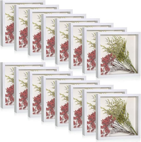 Ripeng 16 Pack Shadow Box Frame Display Case Picture Frame for Wedding Bouquet, Back to School Crafts, Memorial Photos, Ticket, Teacher, Medal, DIY Wall or Tabletop Gift Decor(8 x 8 Inch,White)
