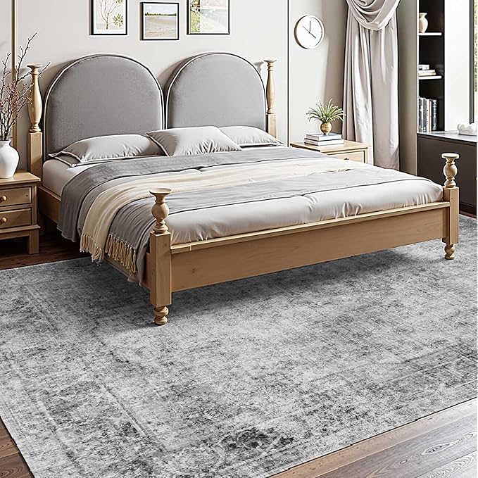 VEVOR 9 x 12 ft Area Rug Large Washable Boho Rug Non-Slip and Tear-Resistant Soft Carpet Pet & Child Friendly Bohemian Area Rugs Indoor Mat for Bedroom Living Room Kids Room Office Gray