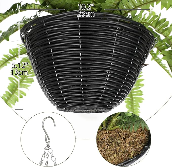Hollyone 33" Artificial Boston Fern Hanging Basket Large 39 Leaves Fake Ferns in Rattan Pot Greenery Plants for Outdoors & Indoor Faux Fern Bush Basket Plant Patio Garden Home Decor Green