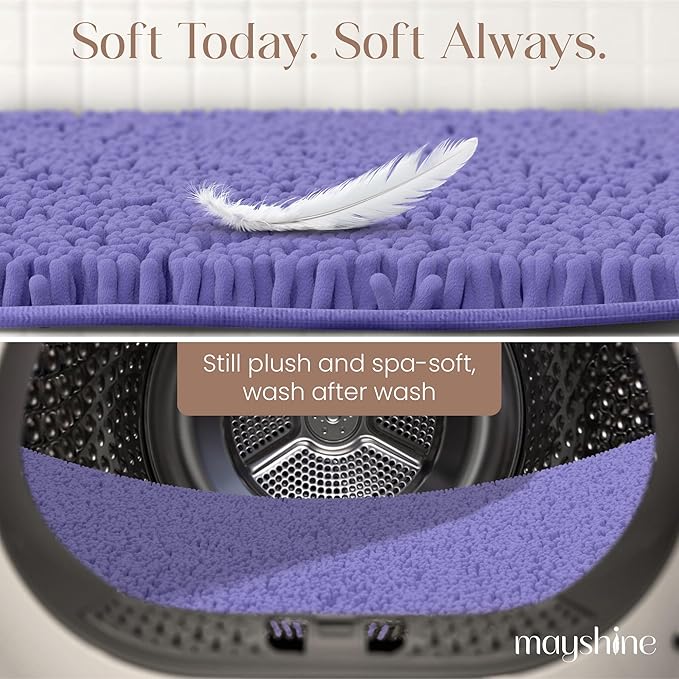MAYSHINE Plush Shaggy Chenille Bath Mat | Extra Soft, Super Absorbent, Non-Slip Bathroom Rug | Fluffy Microfiber, Area Rug Sets for Bathroom Floor, Kitchen, Living Room | 47"x27" | Lavender