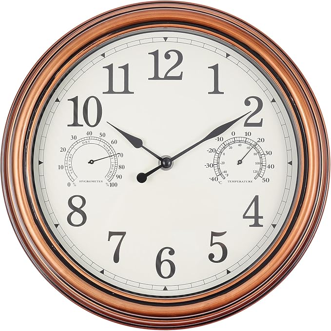 12inch Outdoor Clocks Plastic Waterproof Wall Clock with Temperature & Humidity