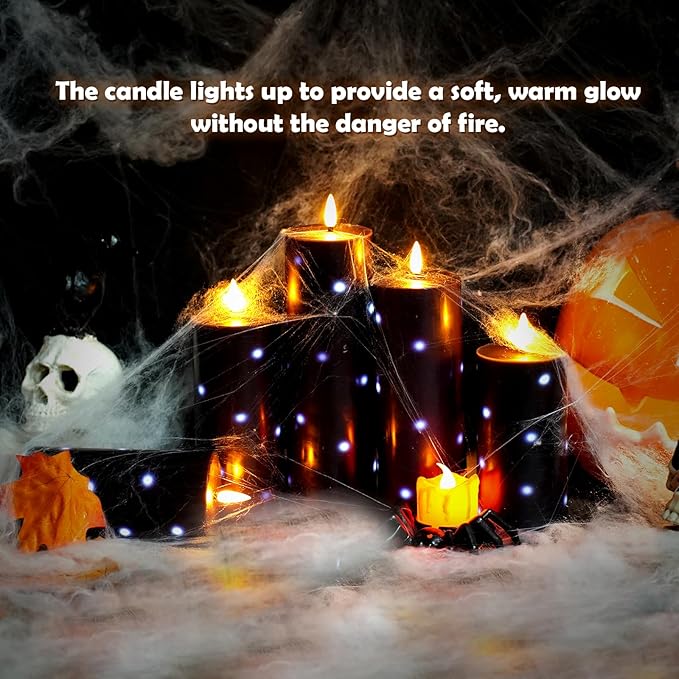 Flickering Flameless Candles,Battery Operated Real Wax LED Pillar Candles with Remote Control and Timer,with Embedded Star String,Set of 9 (Black)