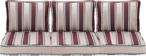 Outdoor Deep Seating Cushion Set, 24" x 24", Waterproof & Fade Resistant Patio Furniture Cushions with Handle, Deep Seat and Back Cushion for Chair and Sofa (3, Red Stripe)