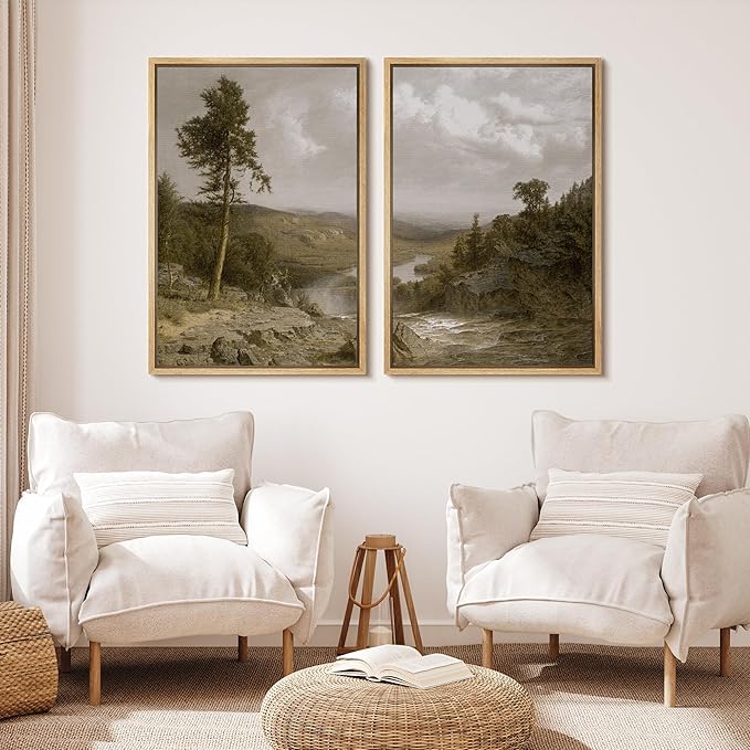 MUDECOR Framed Canvas Print Wall Art Lone Pine Overlooking The Valley Classic Nature Scenery Nature Wilderness Illustrations Realism Decorative for Living Room, Bedroom, Office - 16"x24"x2 Natural