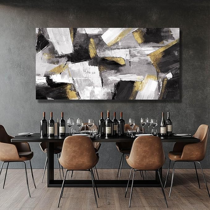 SOUGUAN Abstract Wall Decor Gold Canvas Wall Art for Living Room Modern Canvas Prints pictures for Wall Black And White Artwork for Home Hotel Decoration 24x48 Inch