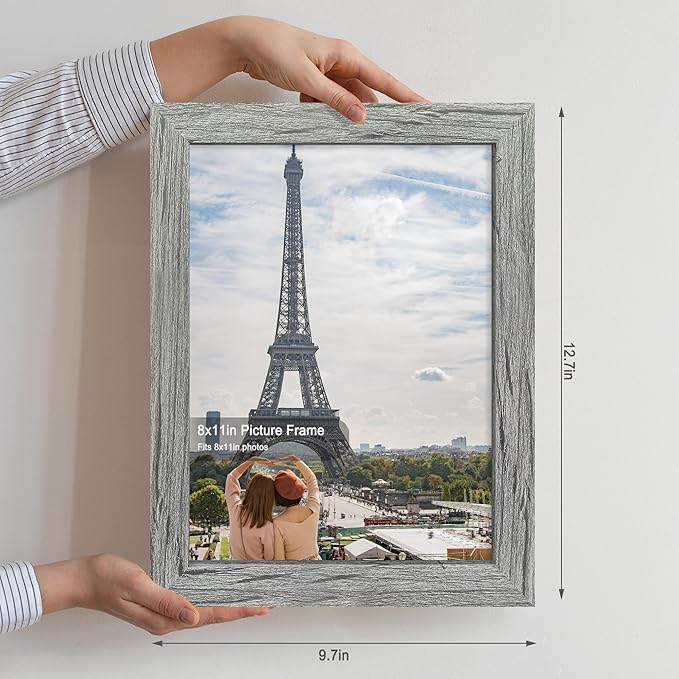 8x11 Picture Frame Set of 2, Made of Real Glass and Rustic Grey Wooden Frame - 8 by 11 Photo for Wall or Tabletop Display