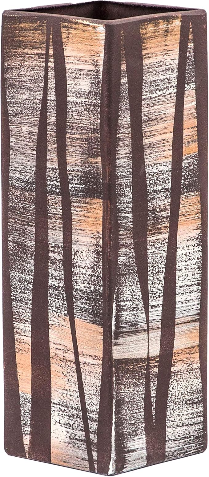 Glass Vase | Square vase | Art Decorated Glass Vase for Flowers | Table vase 12 inch | Interior Design | Home Decor