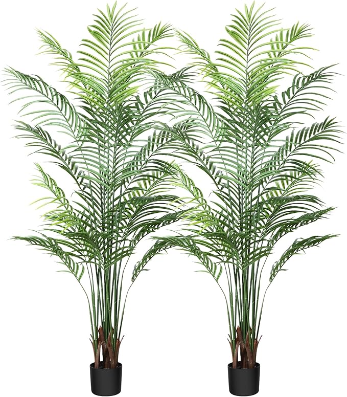 Artificial Palm Tree 6Ft Faux Dypsis Lutescens-Tall Fake Plants with Adjustable Branches,No Maintenance,Tropical Palm Tree for Indoor Decor - Ideal for Living Room,Office,Commercial Spaces,2pcs