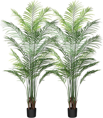 Artificial Palm Tree 6Ft Faux Dypsis Lutescens-Tall Fake Plants with Adjustable Branches,No Maintenance,Tropical Palm Tree for Indoor Decor - Ideal for Living Room,Office,Commercial Spaces,2pcs