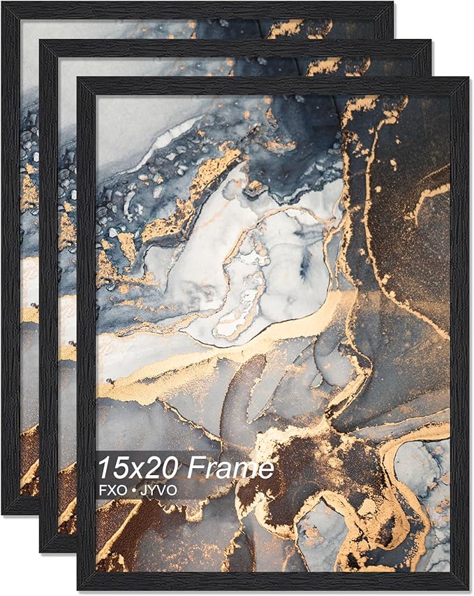 Engineered Wood 15x20 Picture Frame Set of 3, Black Frame for 15 x 20 Inch Picture Poster Photo, Light Weight 15 by 20 Frame with Wood-grain for Wall - 3 Pack/Black/15 x20