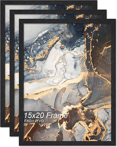 Engineered Wood 15x20 Picture Frame Set of 3, Black Frame for 15 x 20 Inch Picture Poster Photo, Light Weight 15 by 20 Frame with Wood-grain for Wall - 3 Pack/Black/15 x20