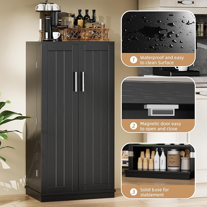 Shintenchi Kitchen Pantry Cabinet,5 - Layer Storage Cupboard with Adjustable Shelves for Organizing and Storing Food Items,47'' Versatile Buffet Sideboard for Kitchen, Bathroom and Laundry,Black