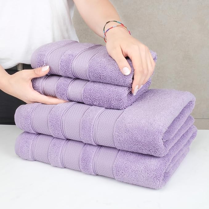 American Soft Linen Salem Turkish Bath Towel Set, 100% Cotton 600 GSM 6 Piece Towels for Bathroom, 2 Bath Towels 2 Hand Towels 2 Washcloths, Lilac