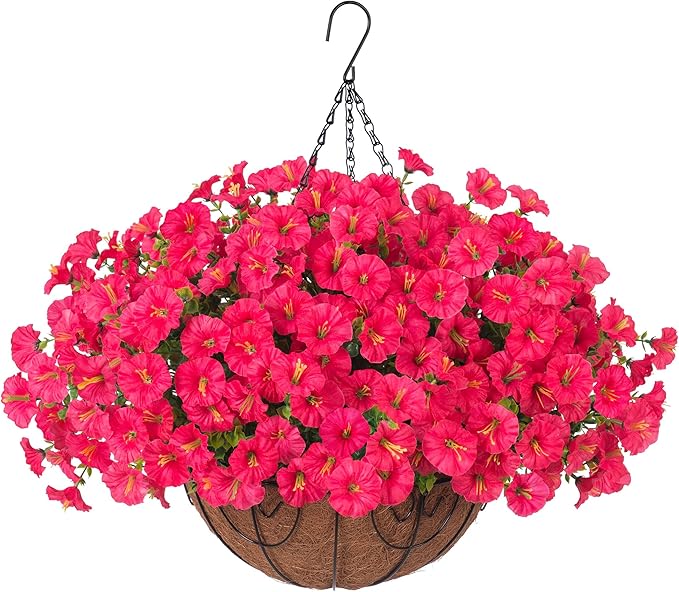 Ivydale Artificial Fake Hanging Flowers Plants in Basket for Outdoor Decoration, 12 Pcs Faux Morning Glory in Planter Realistic UV Resistant Silk Flowers for Home Porch Patio Balcony Yard Outside