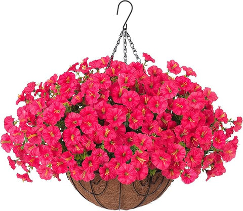 Ivydale Artificial Fake Hanging Flowers Plants in Basket for Outdoor Decoration, 12 Pcs Faux Morning Glory in Planter Realistic UV Resistant Silk Flowers for Home Porch Patio Balcony Yard Outside