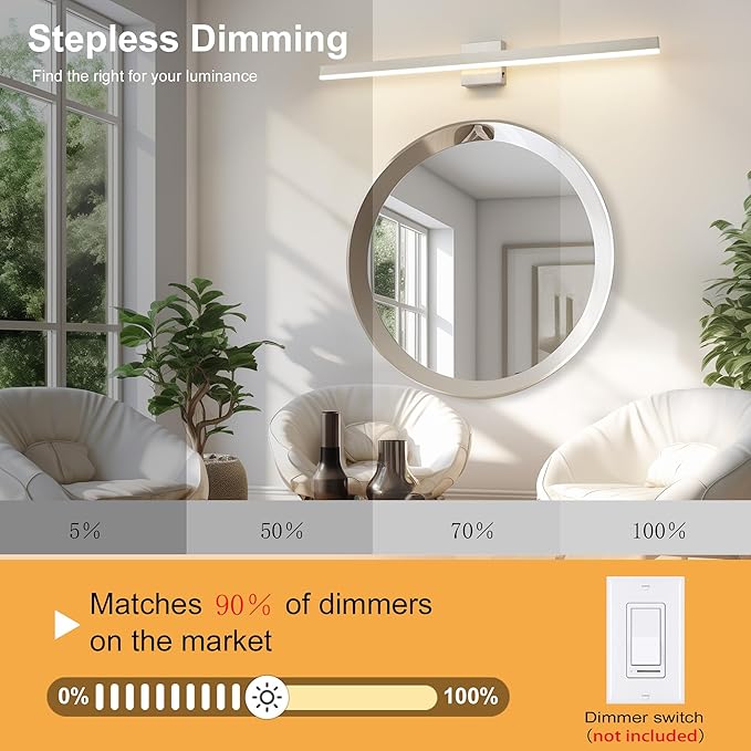 Nickel Bathroom Vanity Light 39.4 inch, 24W Dimmable 5CCT LED Bathroom Light Fixture Over Mirror Restroom-ETL Certificated