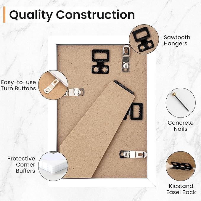 4x6 inch Picture Frame, 4x6 Photo Frames with 3.5x5 Removable Mat - High Definition Plexiglass - Vertical and Horizontal Display - Wall Hanging Frame - White, 12 Pack