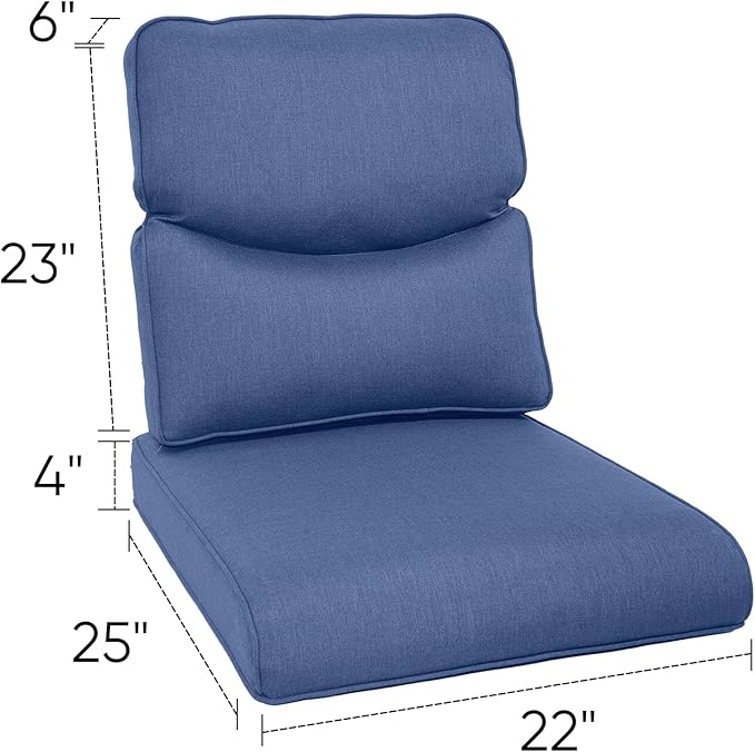 22x25/22x24 Outdoor Seat Cushions Set of 2 - Comfortable High Back Water-Resistant Patio Wicker Chairs Cushion for Dining Rocker Glider Loveseat Couch Sectional Sofa - Navy Blue/Smile
