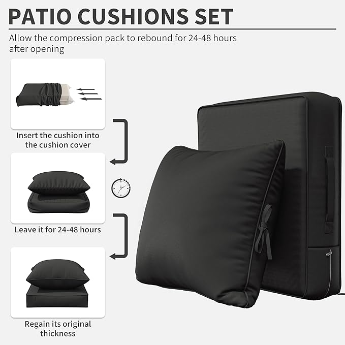 Premium Outdoor Seat Cushion Chair Cushions for Patio Furniture 24 L X 24 W X 5 H Waterproof & Fade Resistant Deep Seat and Backrest Cushion Set with Removable Covers for Chair, Sofa