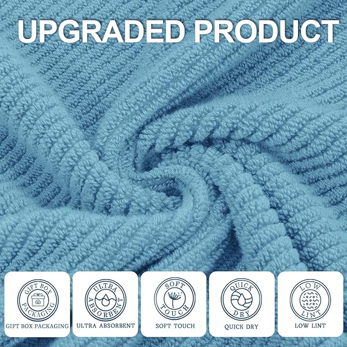 Facial Towels (Large 13" x 13"), Bathroom Hand Towels Set of 4, 100% Cotton | Lightweight | Thick | Quick Dry | Soft | Absorbent, Wash Cloths for Bathroom, Luxury Towel Gift Set, Ocean Blue