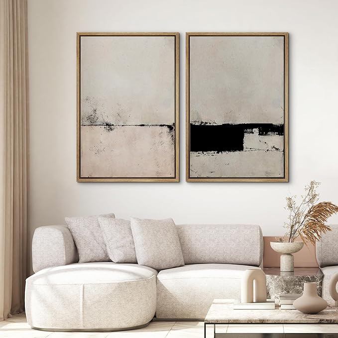 SIGNWIN Framed Canvas Print Wall Art Set Pastel Industrial Grunge Landscape Abstract Shapes Illustrations Minimal Decorative Nordic Relax/Zen for Living Room, Bedroom, Office - 16"x24"x2 Natural