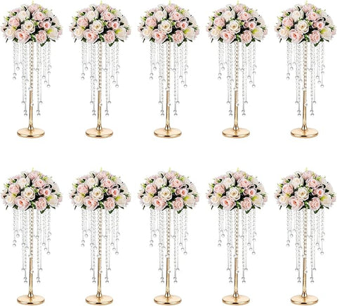 NUPTIO Gold Vases for Centerpieces Wedding - 10 Pcs 21.7in Tall Gold Vase Wedding Centerpieces for Tables Gold Centerpieces for Table - Flower Stand Bulk Table Centerpieces for Weddings Chandelier