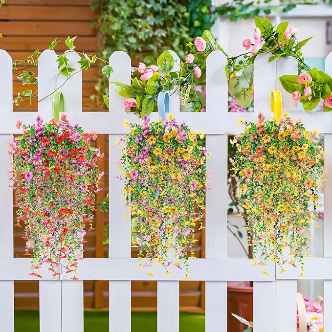 Hoteam 36 Pack Artificial Hanging Flowers Plants for Outdoors 30 Inch UV Resistant Fake Plastic Faux Artificial Plants Bulk for Planter Porch Patio Yard Garden Wedding Wall Indoor