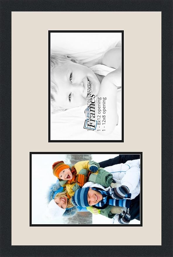 Art to Frames Double-Multimat-777-754/89-FRBW26079 Collage Photo Frame Double Mat with 2 - 8x12 Openings and Satin Black Frame