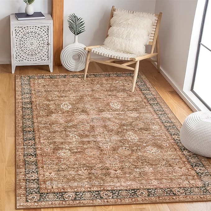 Morebes Vintage Washable Boho Rug 5x7,Non-Slip Carpet for Living Room, Area Rug for Bedroom, Distressed Large Oriental Accent Soft Non Shedding Throw Rug for Kitchen Office Carpet,Brown