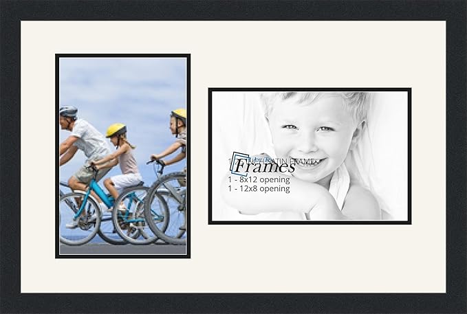 ArtToFrames Collage Photo Frame Double Mat with 2-8x12 Openings and Satin Black Frame