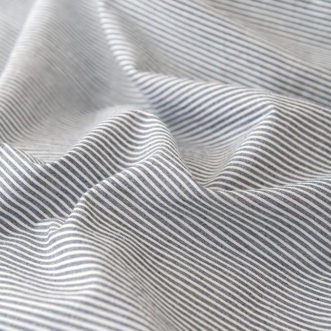 VM VOUGEMARKET Pinstriped Duvet Cover Set Queen 100% Washed Cotton Bedding Set,Grey Ticking Stripes Pattern Duvet Cover with Zipper Closure (3pcs, Horizontal Stripes)