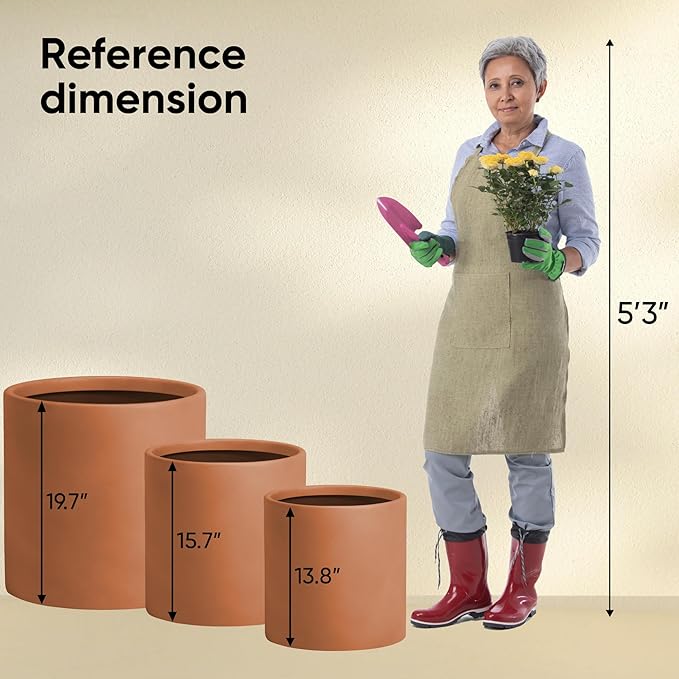 DTY Signature Mount Powell Fiberstone Planter - 20 Inch Jumbo Terracotta Cylindrical Mid-Century Modern Home Decor Indoor & Outdoor Plant Pot - Durable Planters for Indoor Plants, Outdoor Spaces