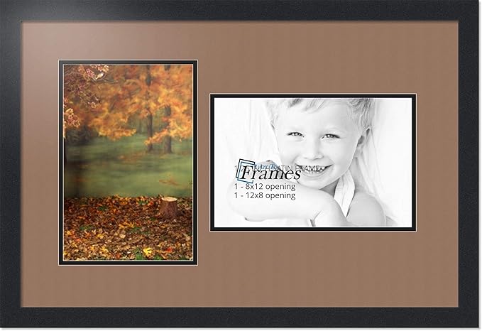 ArtToFrames Collage Photo Frame Double Mat with 2 - 8x12 Openings and Satin Black Frame