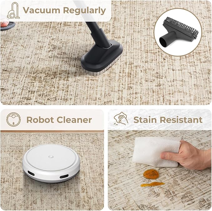 MIULEE 5x7 Vintage Living Room Rug Washable Area Rugs Low Pile Floor Mat for Bedroom Dining Room Non-Slip Stain Resistant Soft Indoor Carpet for Home Decor, Neutral Beige