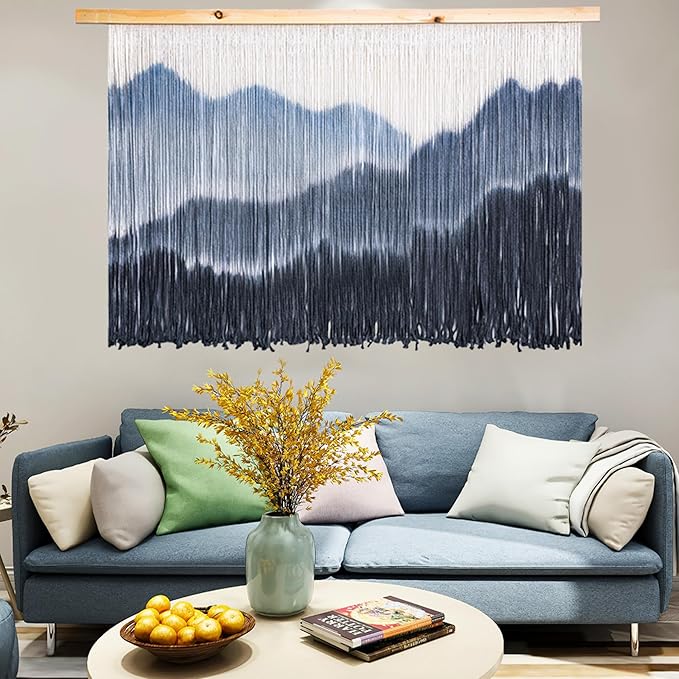 laddawan Extra Large Boho Wall Decor For Bedroom Macrame Wall Hanging Dip-Dyed Tapestry Modern Wooden Home Wall Art For Living room (black3)
