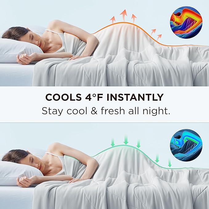 Bedsure Cooling Comforter Twin XL - Cooling Blankets for Hot Sleepers, Lightweight Comforter for Summer with Dual-Sided Cool Tech, Soft Breathable Cold Blanket for Sleeping, Grey, 68x92 Inches