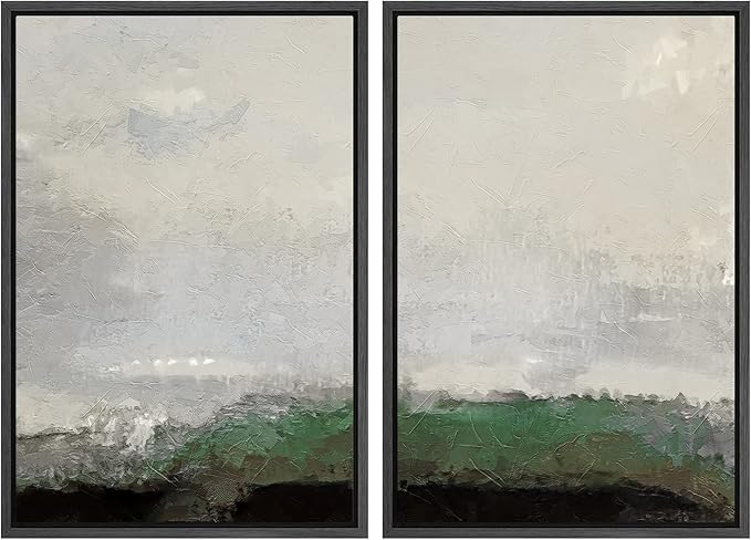 MUDECOR Framed Canvas Print Wall Art Set Watercolor Pastel Green Gray Landscape Abstract Shapes Illustrations Modern Art Decorative Contemporary for Living Room, Bedroom, Office - 16"x24"x2 Black