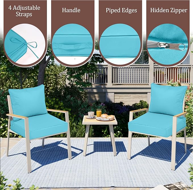 Waterproof Outdoor Chair Cushion Set of 4, 22x22x4 IN Deep Seat Patio Cushions with Fade Resistant Removable Cover,Outdoor Cushions for Patio Furniture with Ties&Handle for Chair Sofa Couch,Lake Blue