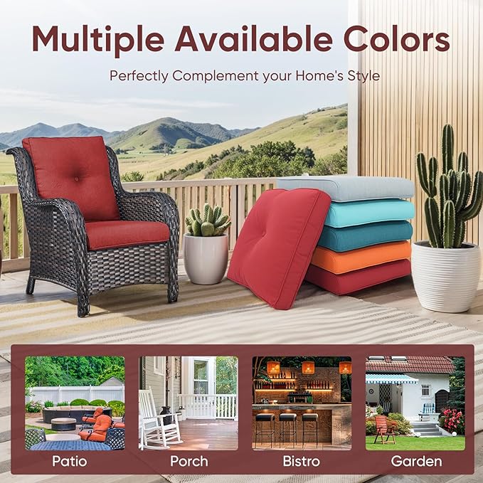 10-Piece Outdoor Patio Cushion Set - Fade & Water Resistant with Removable Olefin Cover, 22x24x4 Inch Memory Foam Cushions for Wicker Sectional Sofa – Red/Buckle