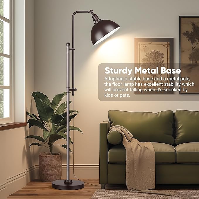 PARTPHONER Industrial Floor Lamp Adjustable, Rustic Farmhouse Reading Lamp in Aged Brown Finish Modern Standing Lamp with Remote Control Metal Shade for Living Room Bedroom Study Room Office Hotel