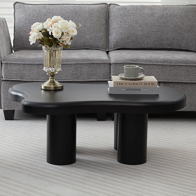 Cloud Coffee Table, Cute Irregular Coffee Table with Wide Tabletop, Accent Center Table, Cloud Shape Modern Coffee Tables for Living Room, Home Office (Black)