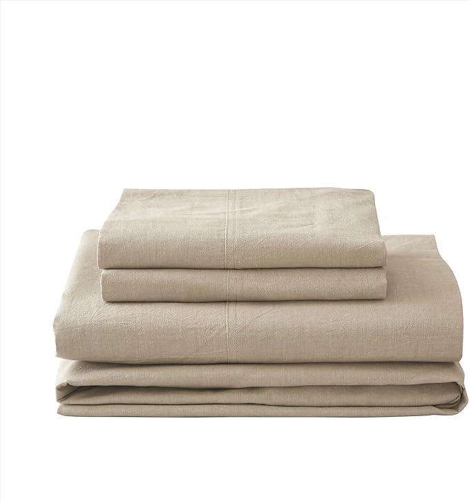 100% Cotton 6-Piece King Size 108" x 102" Bedding Set - Fitted Sheet, Flat Sheet & 4 Pillowcases with 17" Deep Pocket,Soft Breathable Bed Sheets for Cozy Sleep,Linen Grey