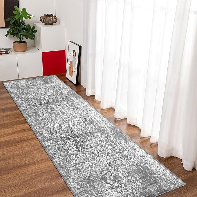 vivorug Runner Rug 2'x8' Vintage Washable Non-Slip Runners for Hallways Kitchen Entryway Laundry Room Carpet Hallway Runner Grey