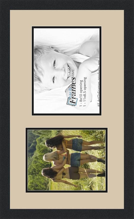 ArtToFrames Collage Photo Frame Double Mat with 1-8.5x11, 8x10 Openings and Satin Black Frame