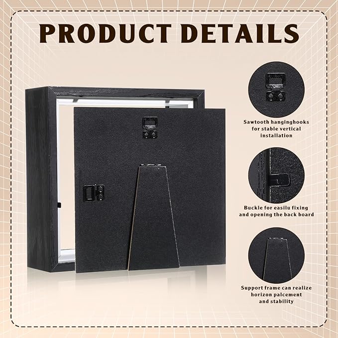 Ripeng 16 Pack Shadow Box Frame Display Case Picture Frame for Wedding Bouquet, Back to School Crafts, Memorial Photos, Ticket, Teacher, Medal, DIY Wall or Tabletop Gift Decor(5 x 5 Inch,Black)