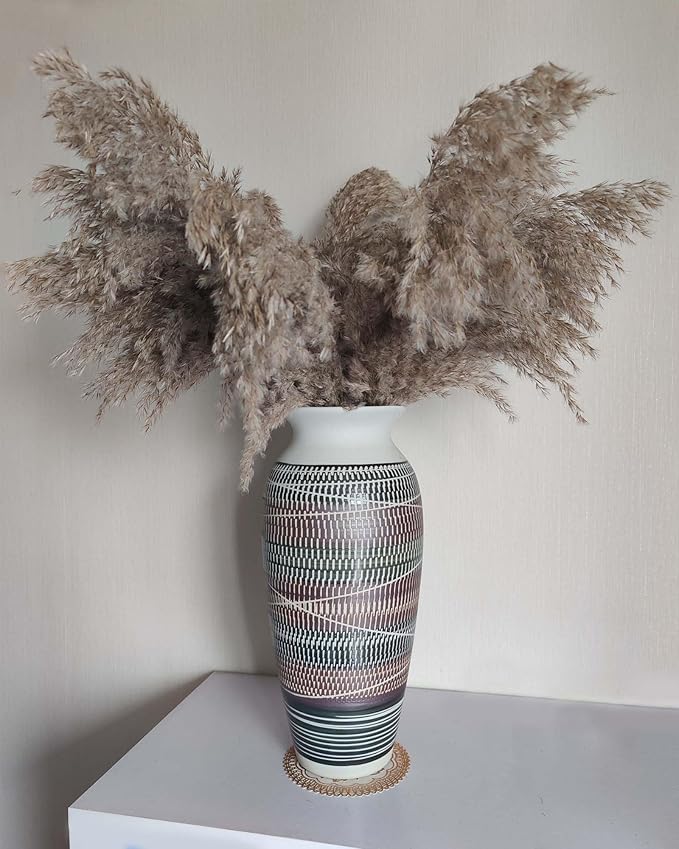 Ceramic Rustic Farmhouse Vase, 12.6" Large Vintage Flower vase for Home Decor, Tall Boho Textured Vases for Living Room, Table, Mantel, Shelf and Centerpieces Decor and Housewarming (C)