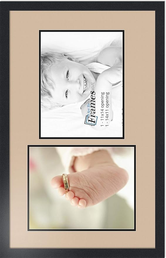 ArtToFrames Collage Photo Frame Double Mat with 2 - 11x14 Openings and Satin Black Frame